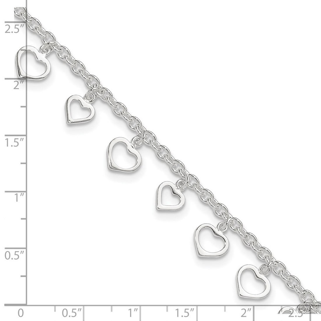 925 Sterling Silver Fancy Lobster Closure Polished Love Heart Anklet 9 Inch 2.5mm Wide Anklet for Women