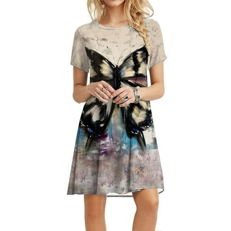 

Women s Summer Short Sleeve Casual Dresses Simple Tshirt Dress Swing Loose Comfy Cute Swing Tunic Dress