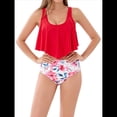 thumbnail image 1 of Traje de Baño de Bikini con Volantes para Mujer, Parte Inferior de Cintura Alta, Talla Grande, Tankini. Rojo XXL, 1 of 8