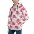 thumbnail image 2 of Uemuo Floral Strawberr Pattern Hooded Sweatshirt for Youth Pullover with Kangaroo Pocket Trendy youth sweatshirt Casual Hoodie for Boys and Girls-Medium, 2 of 6