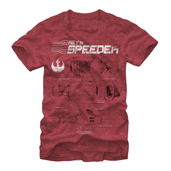 Men's Star Wars The Force Awakens Rey's Speeder Schematics Graphic Tee Red Heather Medium