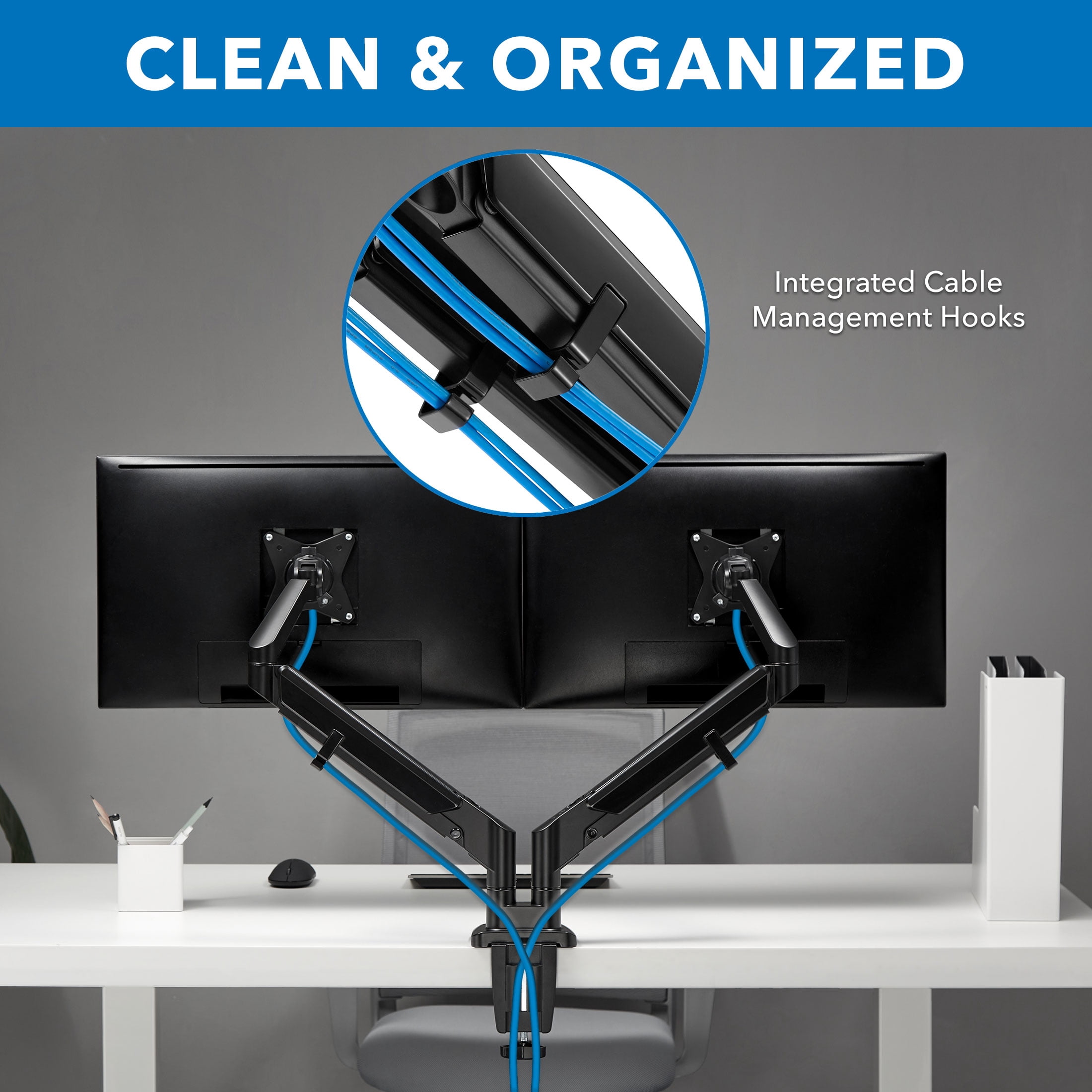 Mount-It! Dual Computer Monitor Mount With Low Profile Gas Spring Arms, Ergonomic