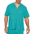 thumbnail image 1 of Camisas Negras Para Hombre Camisa de calle de verano para hombre, blusa informal suelta de Color sólido de punto de manga corta con botones y solapa (Blue, L), 1 of 7