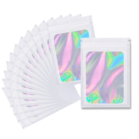 IMMEKEY Mylar Flat Bags & Resealable Foil Pouch Bag (100 PCS) Great for Party Favor Food Storage Smell Proof Bags (White  5.1 x 8.2 Inch)