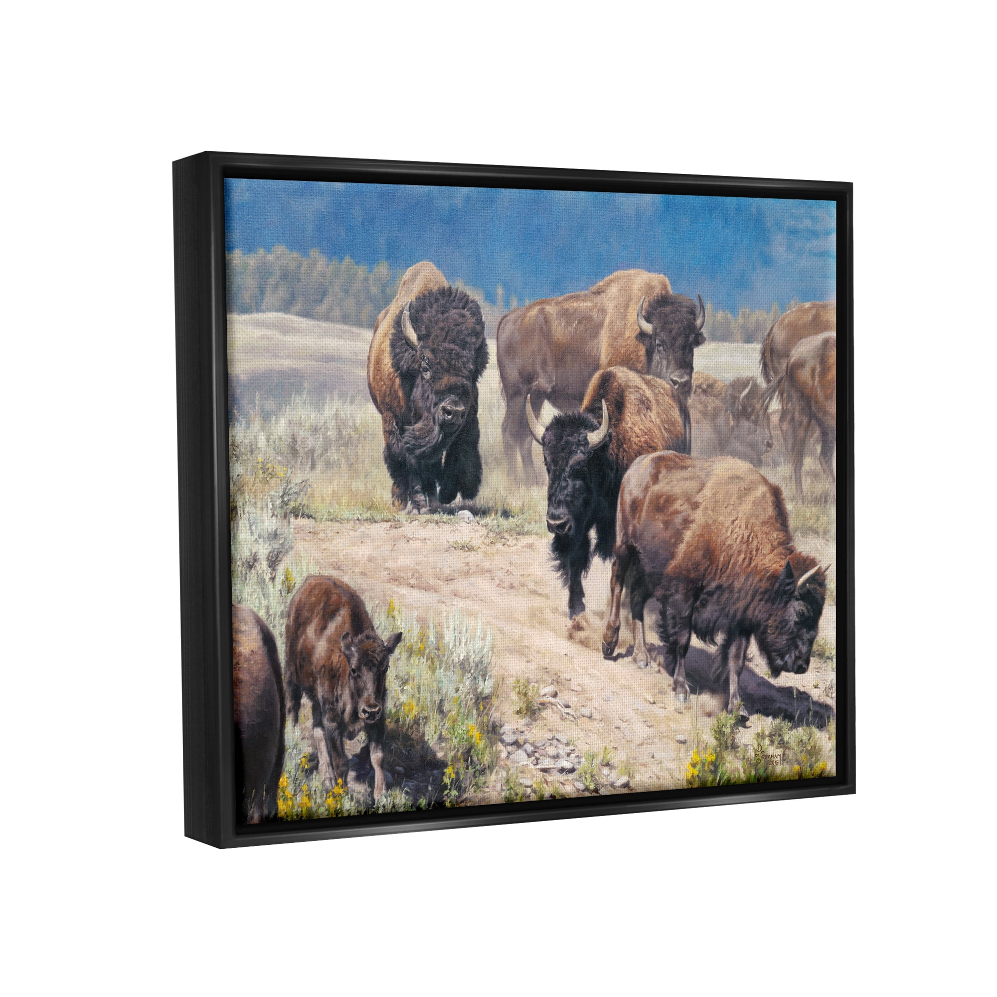 Stupell Industries Commander In Chief Bison Herd Animals & Insects Painting Black Floater Framed Art Print Wall Art