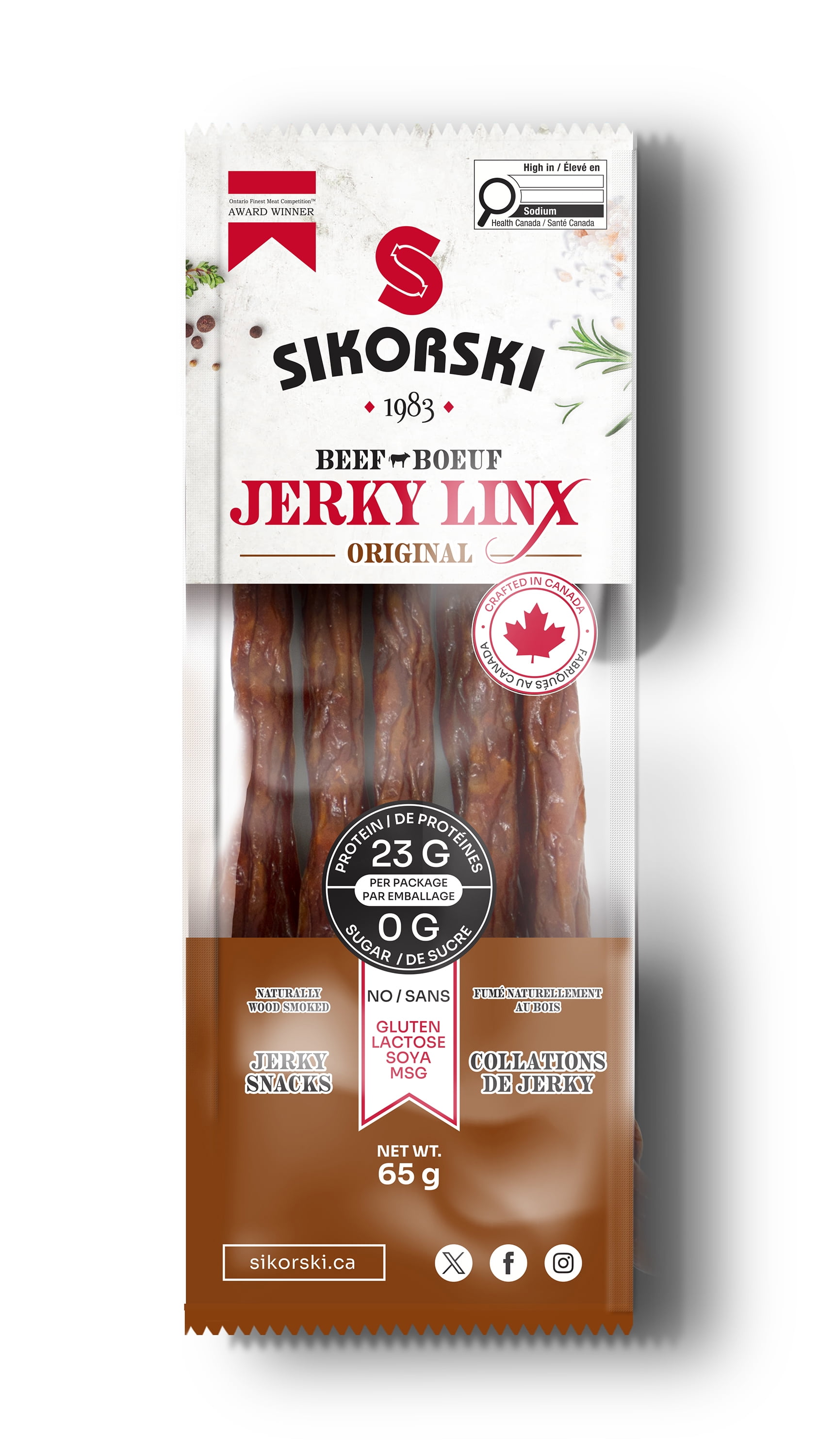 Sikorski Jerky LinX Beef Original Jerky Snacks 65 g, Sikorski Jrk LinX Beef OR 65 g