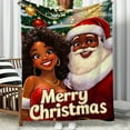 thumbnail image 4 of 1pc Festive African-American Santa Claus Merry Christmas Lightweight Flannel Throw Blanket - Soft, Warm, and Cozy Digital Print Fleece for Sofa, Bed, Travel, Camping, All Seasons, 4 of 6