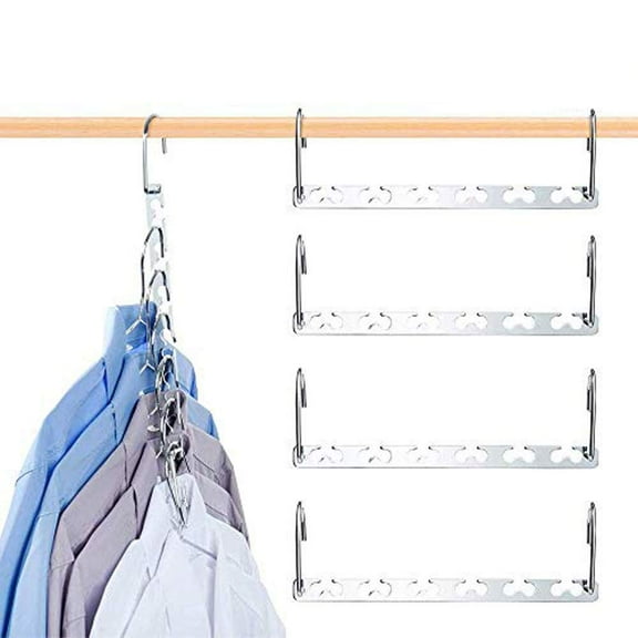 Pretigo Magic Clothes Hangers Smart Closet Saver Pack of 8 Heavy-Duty Chrome Steel, Space Saving Wonder Hanger Wardrobe Organizer