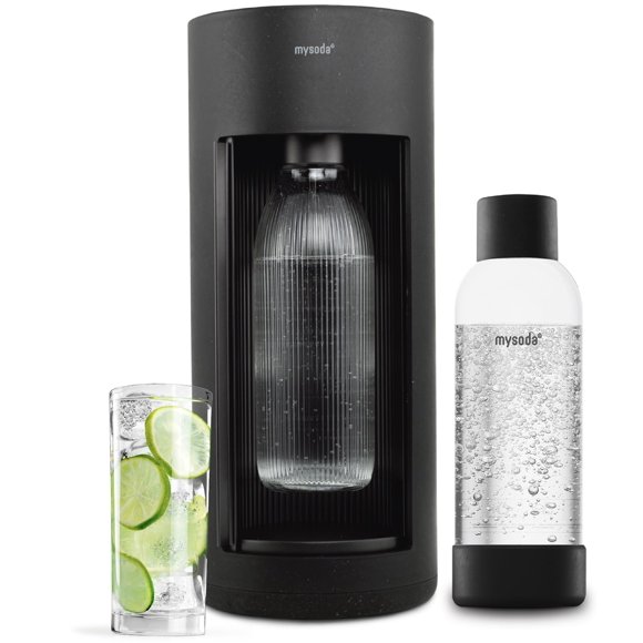 Nueva máquina de agua con gas Mysoda Glassy Design con botella de vidrio y plástico de 1 litro - Máquina de refrescos silenciosa de diseño nórdico con apertura de puerta corredera - No incluye cilindr