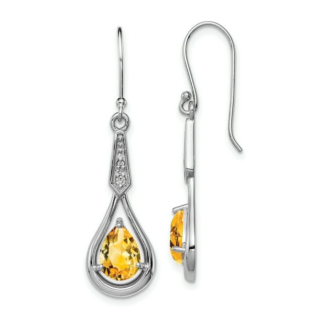 925 Sterling Silver Cubic Zirconia Cz Citrine Drop Dangle Earrings