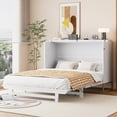 thumbnail image 3 of Harper & Bright Designs Queen Murphy Bed Wall Bed with Gold Leg, Queen Size Cabinet Bed Folding Wall Bed with Frosted Glass Doors Design and Fake Drawers, White, 3 of 12