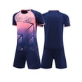 thumbnail image 3 of Sinleey Mens Soccer Jersey Training Uniform Teamwear Mesh Sport Shirts Tops with Drawstring Shorts Navy Blue 3XL, 3 of 7