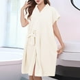 thumbnail image 3 of Womens Towel Robes Short Sleeve Bathrobe Tie Front Spa Shower Absorbent Towels Home Gown Robes for Lady Beige One Size, 3 of 4