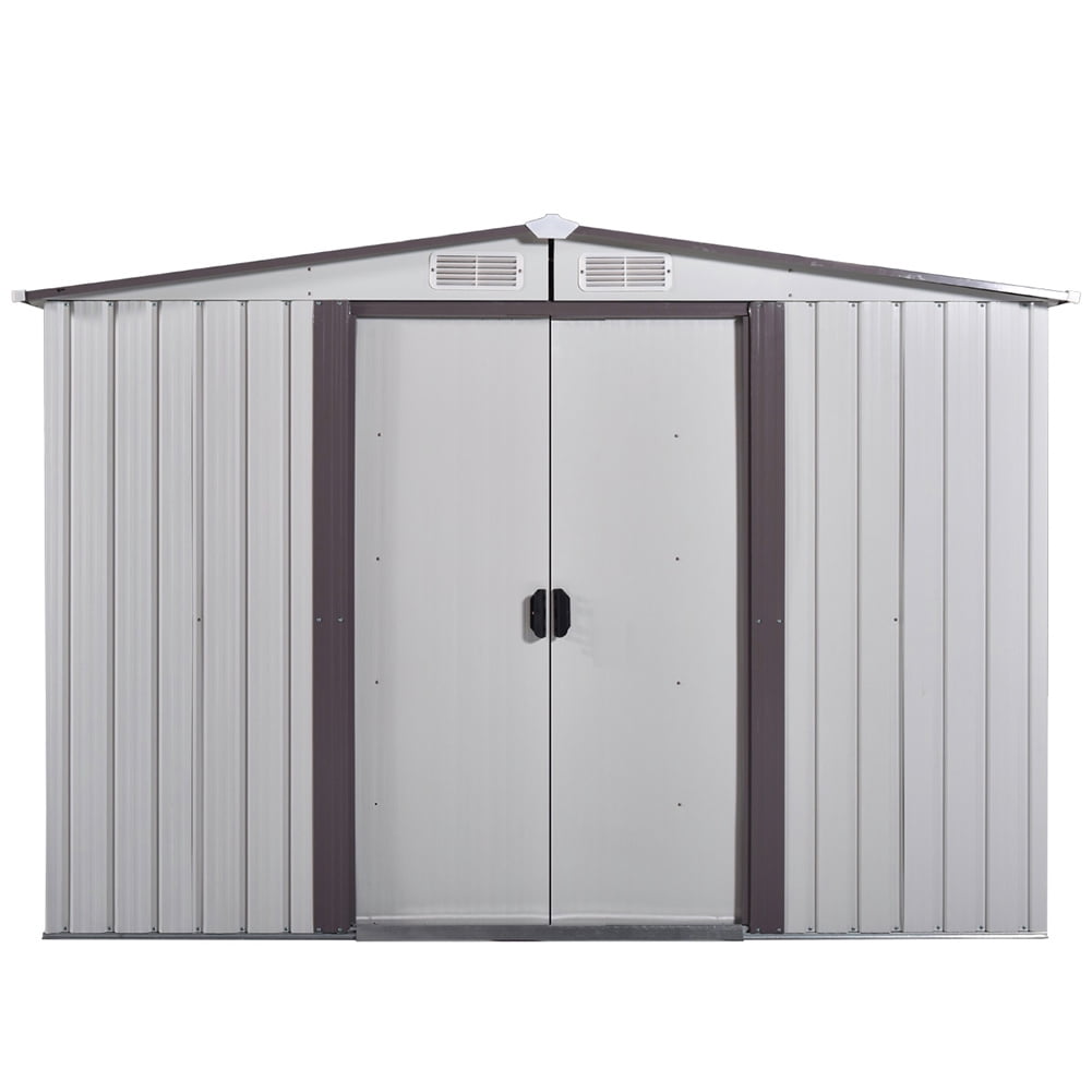 Kepooman 8' x 8' ft Outdoor Storage Shed, Store Patio Furniture, Garden tools, Bike accessories, beach chairs, and Lawn Mowers, White & Grey Kepooman 8' x 8' ft Outdoor Storage Shed, Store Patio Furniture, Garden tools, Bike accessories, beach chairs, and Lawn Mowers, White & Grey