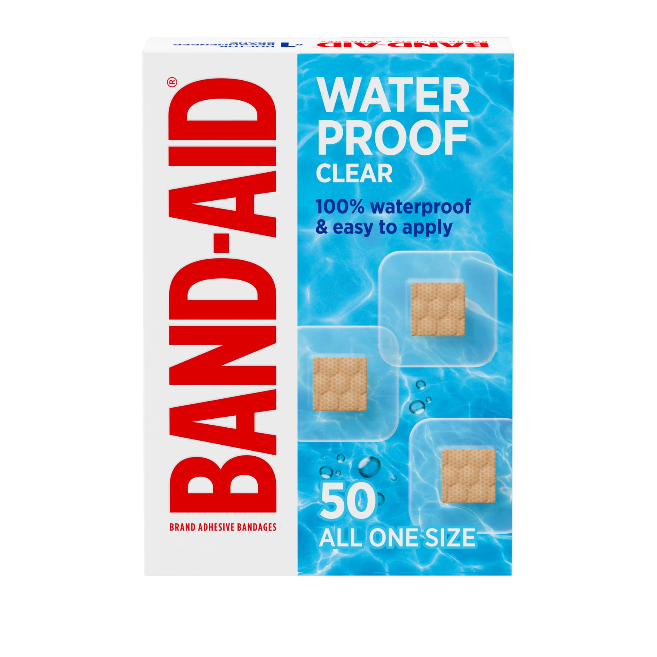 Band-Aid Brand Clear Waterproof Spot Square Bandages, One Size, 50 Count