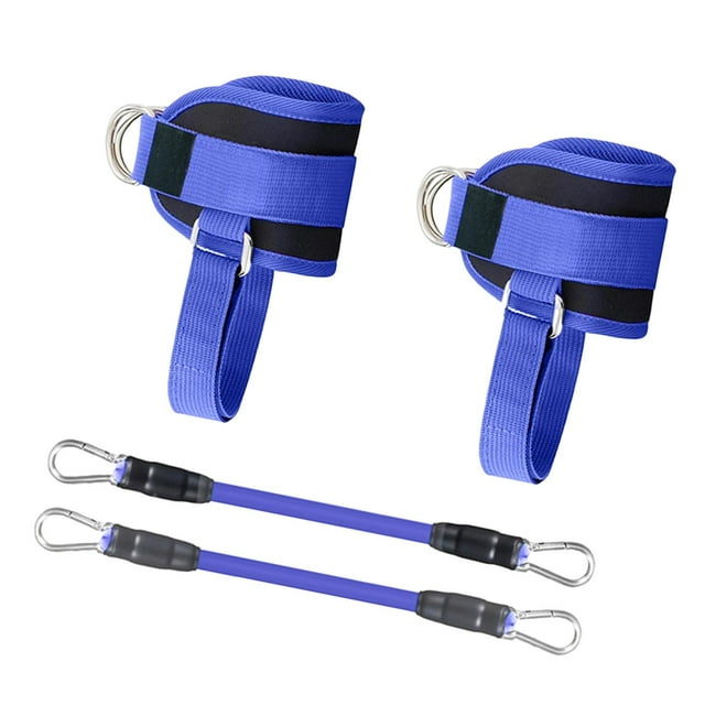 Juego de correas de soporte de tobillo ajustables, bandas de fitness para gimnasio, 25 x 8 cm, ligeras, multiusos, fáciles de instalar con anillos en Azul
