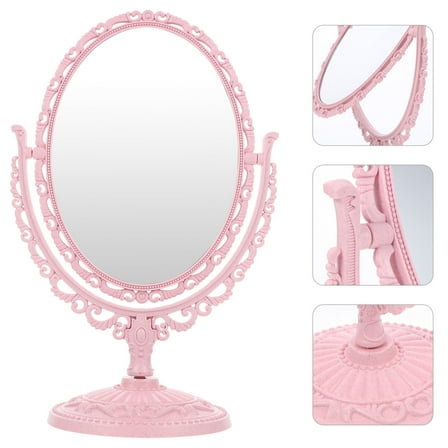 PTOOTP 1Set Oval Pink Vanity Mirror For Makeup And Shaving With High Definition 2X Magnification 11.4x4.9x4.9in