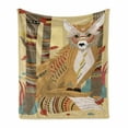 thumbnail image 1 of Fox Soft Flannel Fleece Throw Blanket, Animal Theme a Fluffy Wild Fox in the Forest and Tree Trunks Design Pattern Print, Cozy Plush for Indoor and Outdoor Use, 70" x 90", Pale Coffee, by Ambesonne, 1 of 6