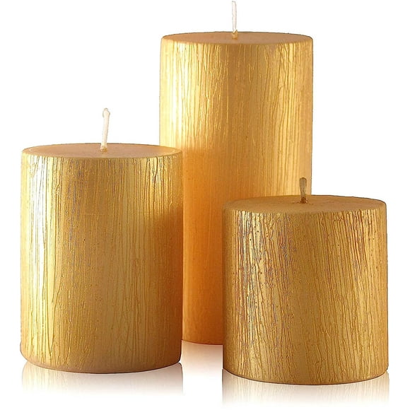 Set of 3 Metallic Pillar Candles Decoration Dinner Wedding Party Candles
