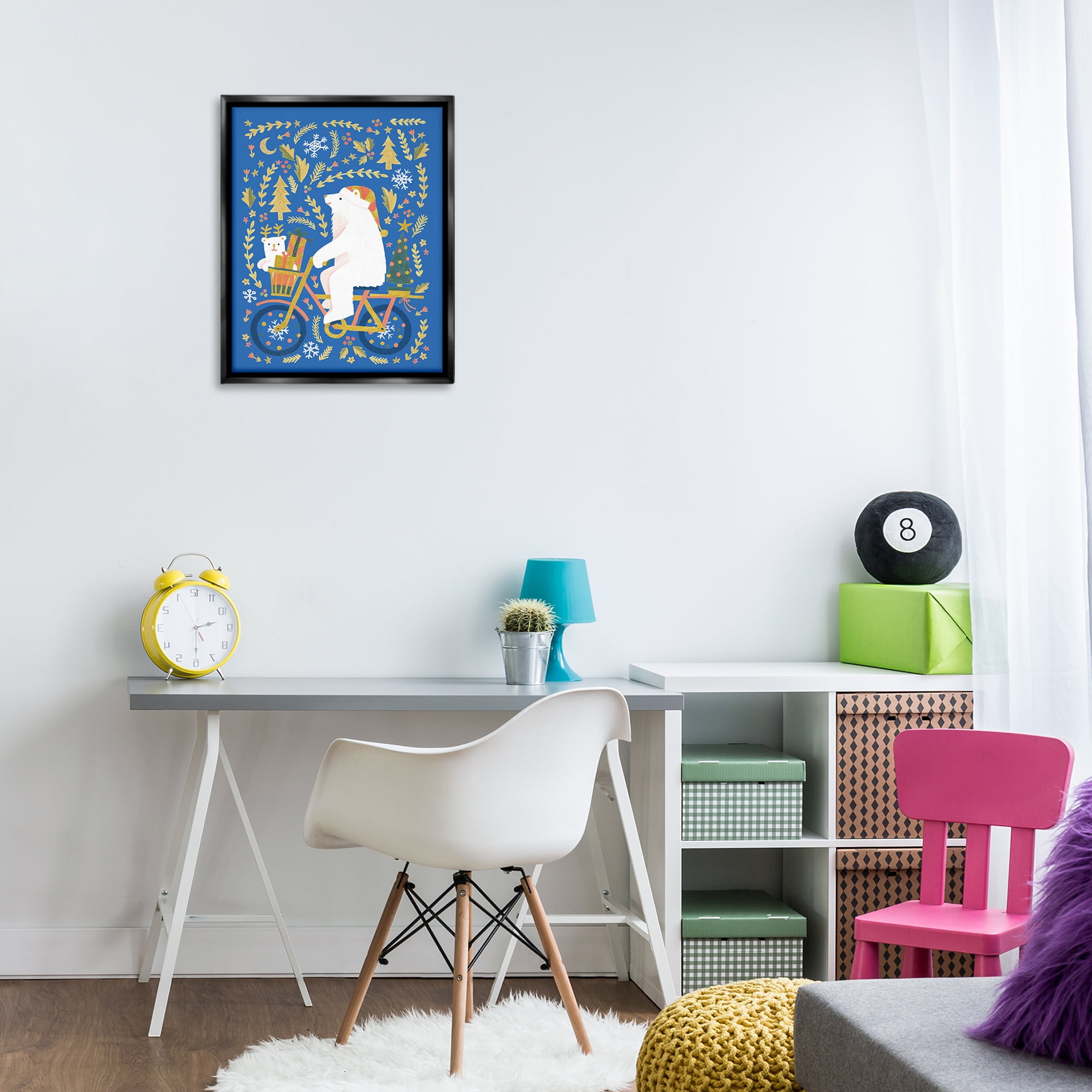 Stupell Industries Polar Bears on Bicycle Animals Painting Black Floater Framed Canvas Art Print Wall Art, 17 x 21