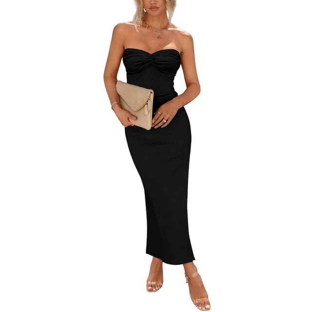 Vestido PRETTYGARDEN Strapless con Nudo Torcido Bodycon Maxi M Negro