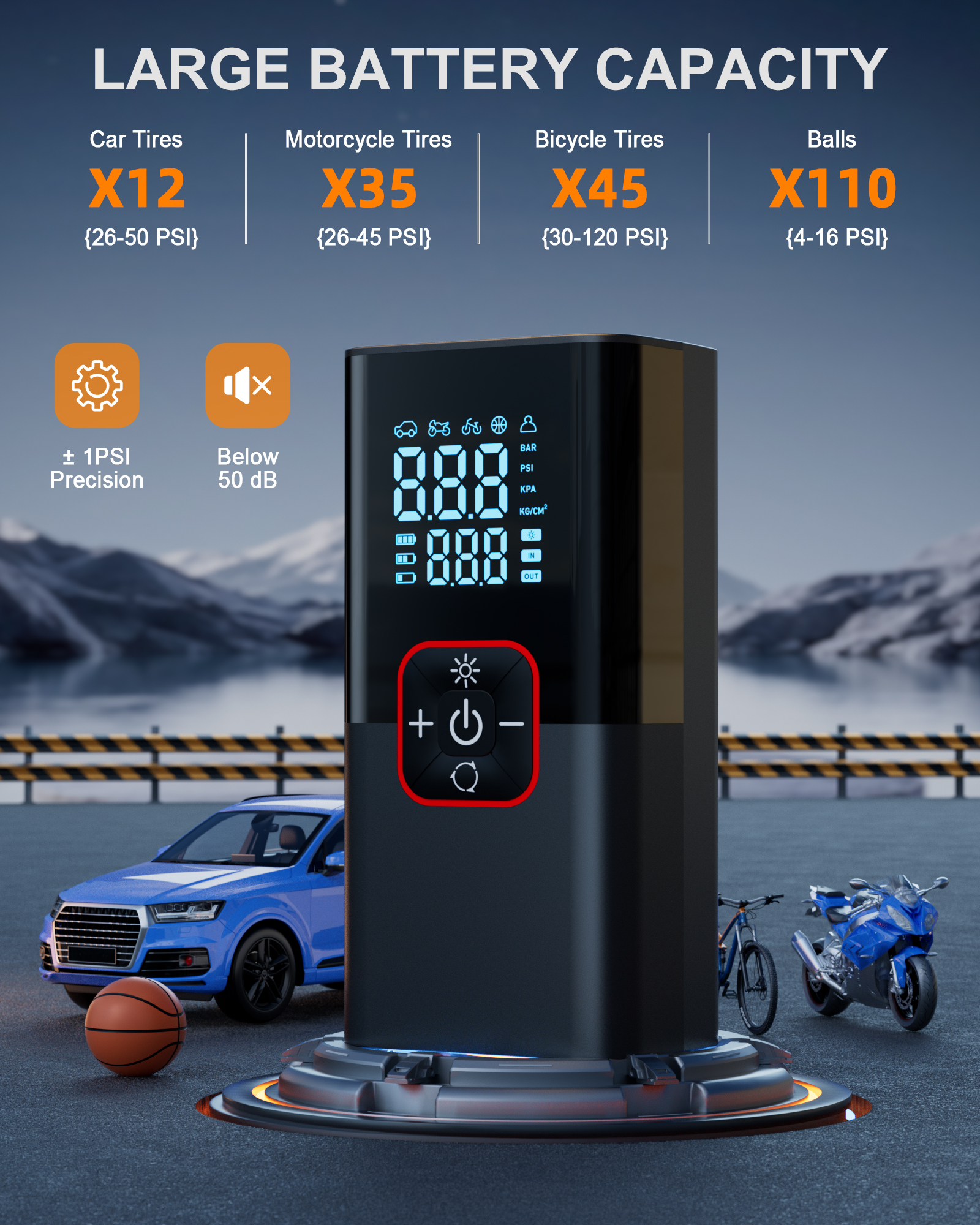 Olgeo Cordless Tire Inflator with Digital Gauge and LED Light photo 2