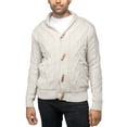 thumbnail image 3 of X RAY JEANS Mens Faux Shearling Shawl Collar Cable Knit Cardigan Sweater, Cream, XL, 3 of 5