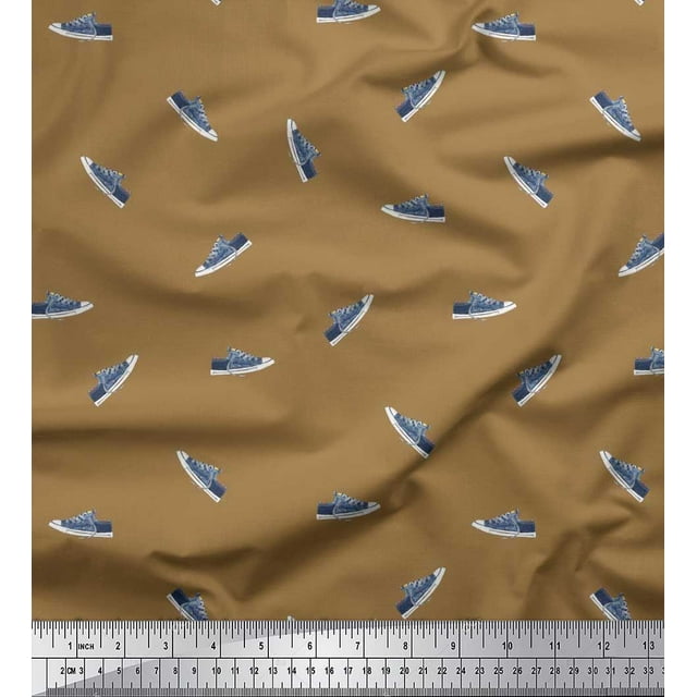 Soimoi Poly Georgette Fabric Shoes Men Print Fabric by The Yard 42 Inch Wide