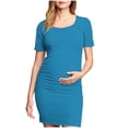 thumbnail image 1 of yoeyez Liquidation de Vêtements de Maternité Robe Grande Taille Femme Manches Courtes Col Rond Robe Simple Shower de Bébé Tenue Quotidienne Robe Soleil Robe Moulante Froncée Midi Robes Ajustées Bleu Ciel,TG, 1 of 6