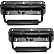 MIYAKO Set of 2 Speaker Cabinet Handles - Flush Surface Mounted Spring Loaded Holders PA Flip Black Metal Handle 5 9/16" X 1 3/4" Made of Durable and Reliable Long Lasting Steel (21-827)