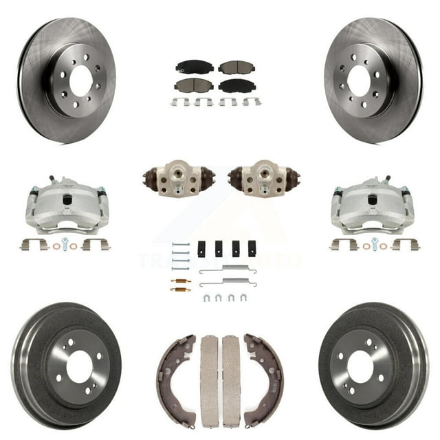 Transit Auto Front Rear Disc Brake Caliper Rotors Drums Ceramic Pads Shoes Wheel Cylinders and Hardware Kit (11Pc) for Car Honda Insight KC8-100913C