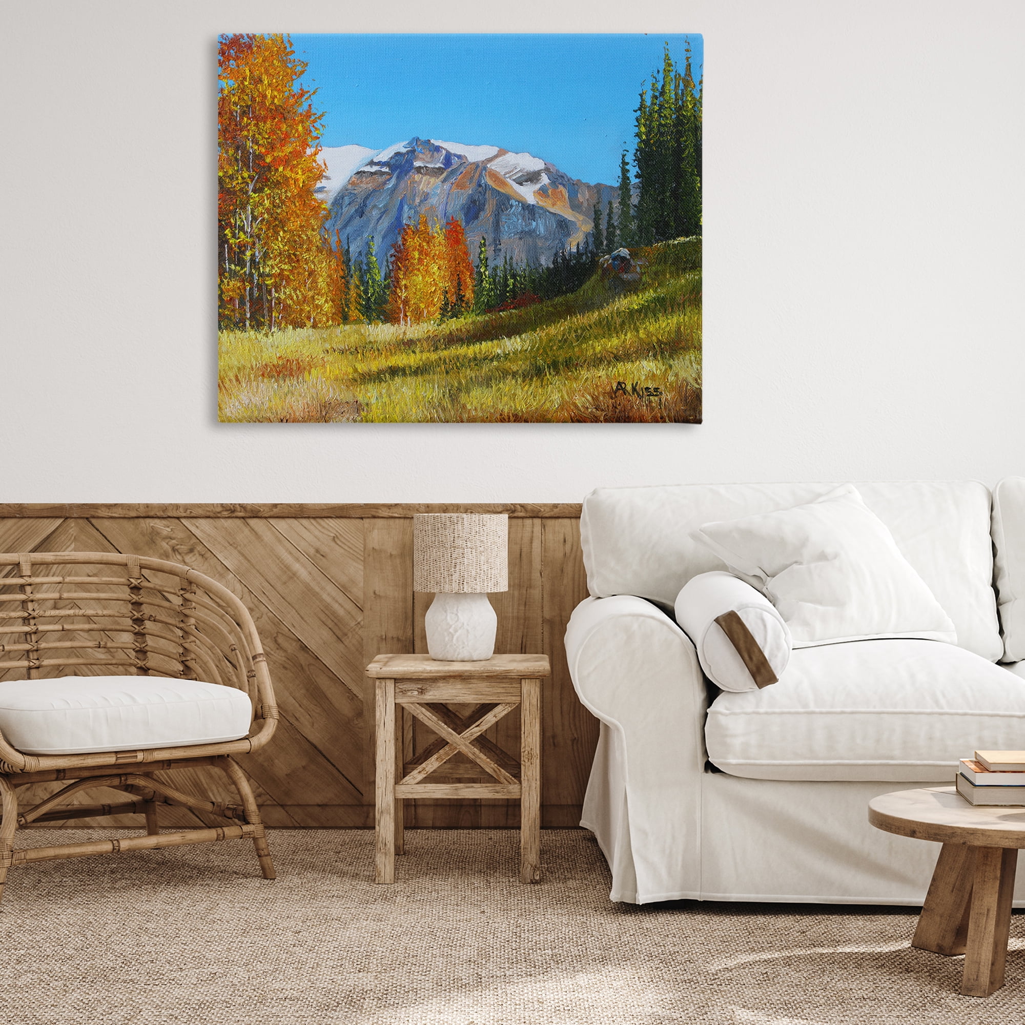 Stupell Industries Autumnal Mountain Valley Landscape & Nature Painting Wrapped Canvas Art Print Wall Art, 48 x 36