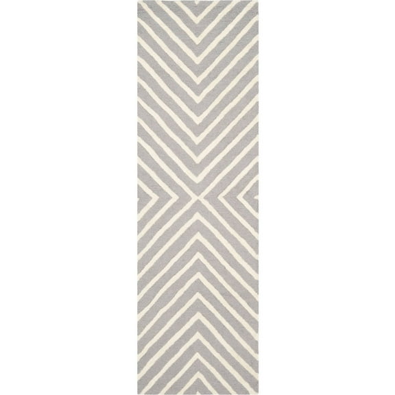SAFAVIEH Cambridge Lilly Geometric Wool Runner Rug, Silver/Ivory, 2'6" x 16'