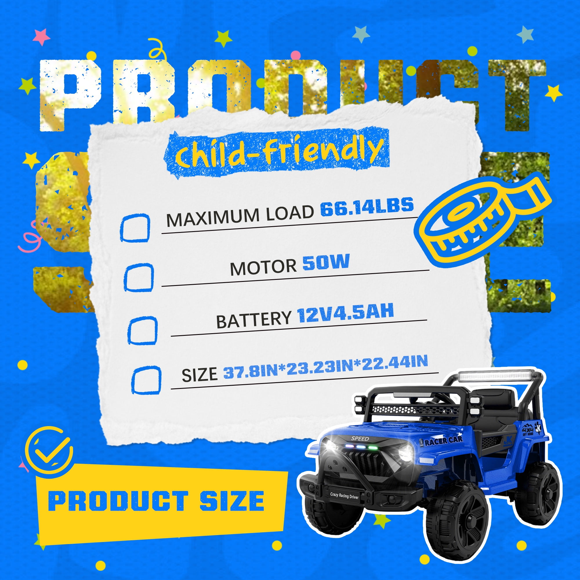 Xuanlur 12V Ride on Truck Car for Kids, 12V Kids Electric Car w/ Remote Control, 4 Wheel Suspension, Bluetooth, Power Display, 3.5 Mph Max Speed, Battery Powered Ride on Toys for Aged 3+(Blue)