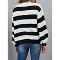 thumbnail image 6 of Women'S Winter Striped Cardigan Sweaters Long Sleeve Button Down Open Front Chunky Knit Oversized Sweater Coat Black S, 6 of 7