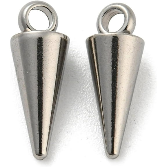 20Pcs Spike Charms Beads 201 Stainless Steel Cone Charms Rivets Dangle Alloy Pendants 13x5mm Punk Style Spike Pendants with 1.6mm Hole Stainless Steel Color Perfect for Crafting and Accessories