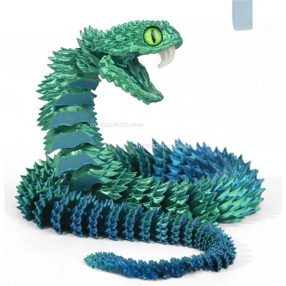 1pc blue-green 3D Printed Snake Teeth Retractable Figurines Animal Model Fidget Desktop Snake Collectibles Home Desk Decor