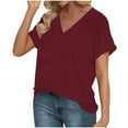thumbnail image 6 of cfhntfmh Women's Summer T Shirts V Neck Short Sleeve Casual Tops Loose Fit Basic Tees Solid Color Basic Blouses Top, 6 of 6