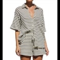 thumbnail image 2 of Conjunto de Verano para Mujer: Camisa de Rayas de Algodón y Pantalones Cortos, Dos Piezas Negro S, 2 of 10