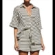 thumbnail image 2 of Conjunto de Verano para Mujer: Camisa de Rayas de Algodón y Pantalones Cortos, Dos Piezas Negro S, 2 of 10