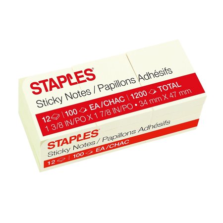 Staples Stickies Standard Notes 1.38 x 1.88  100 Sh./Pad 12 Pads/PK 105791