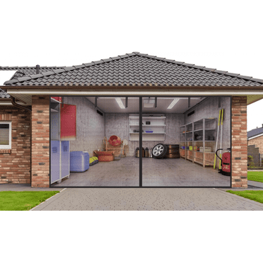 16x7FT Heavy Duty Magnetic Garage Screen Door - Black PET Mesh, Windproof, Easy Install, Fits Double Car Garage, Patio, Workshop - Keep Bugs Out, Fresh Air In