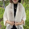 thumbnail image 2 of Yuanlong Winter Scarves Women Imitation Collar Fringed Hem Cardigan Shawl Wraps Outdoor Elegant Knitted Capes Cloak, 2 of 5