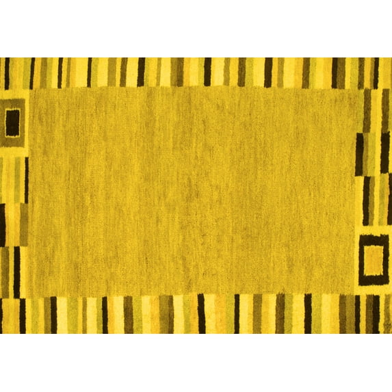 Ahgly Company Indoor Rectangle Abstract Yellow Contemporary Area Rugs, 8' x 10'