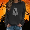 thumbnail image 3 of Dpjklzsn Women’s Halloween Rhinestone Ghost Sweatshirt, Loose Fit Long Sleeve Crewneck Pullover Top, Polyester Blend Casual Fall Shirt, 3 of 6