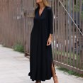 thumbnail image 4 of Besolor Maxi Dress for Women Trendy V Neck 3/4 Sleeve Casual Loose Split Flowy Fall Spring Long Dresses, 4 of 8