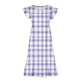 thumbnail image 3 of USNSM (6-15 Years) Middle and Older Children Girls Summer Short-Sleeved Floral Print Waisted Pockets Layered Dress Round Neck Dresses Purple 10-11Years, 3 of 5