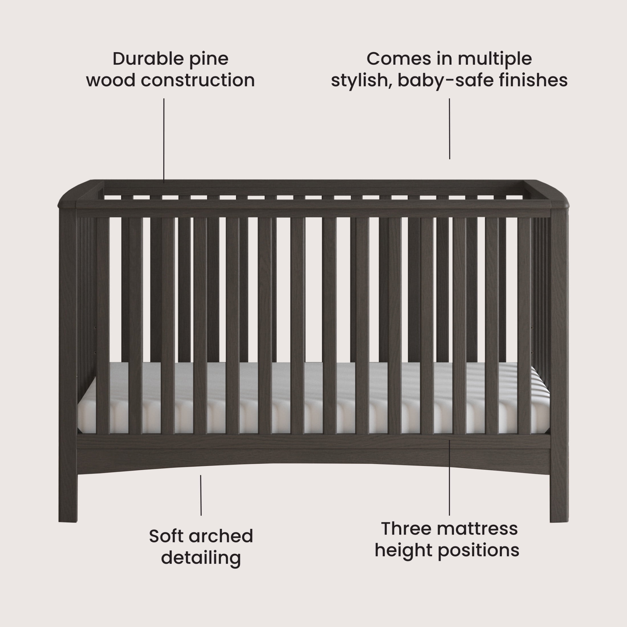 London 4-in-1 Convertible Baby Crib in Dapper Gray by Forever Eclectic™