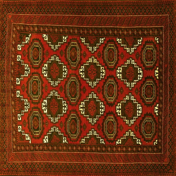 Ahgly Company Machine Washable Indoor Square Persian Yellow Traditional Area Rugs, 5' Square