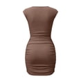 thumbnail image 4 of ClodeEU Women's Cap Sleeve Crew Neck Bodycon Mini Dress,Solid Color Slim Fit Casual Summer Dress Brown,Women's Plus L, 4 of 8